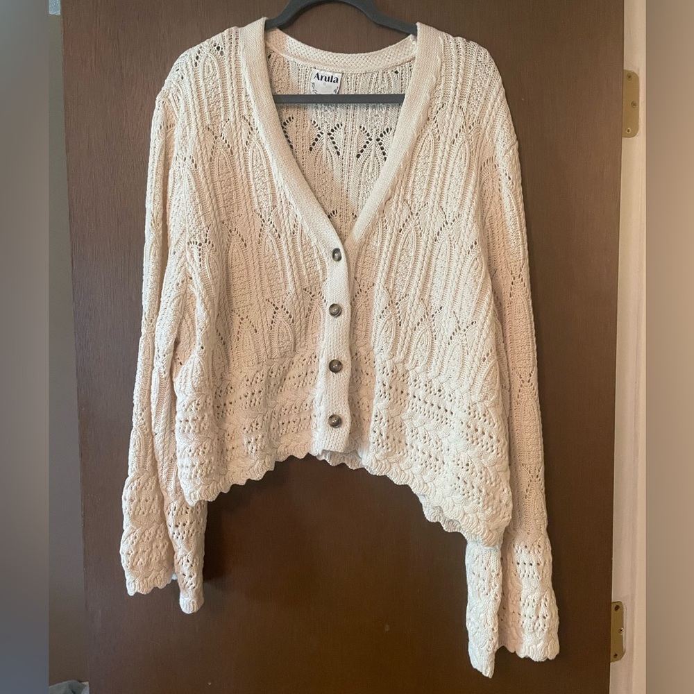 Arula Ivory Knit Button-Up Cardigan